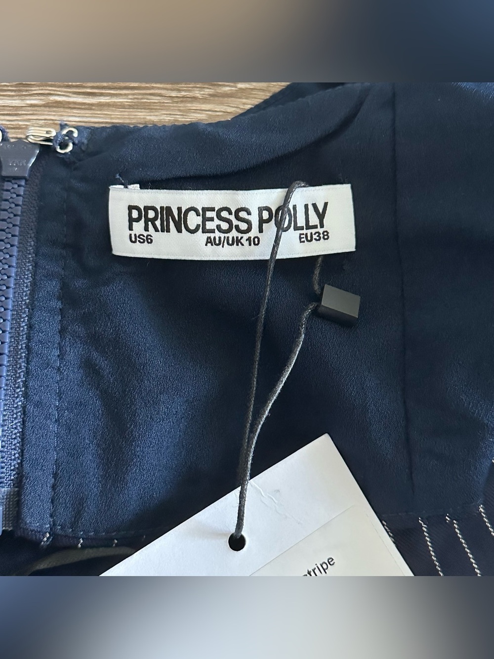 Princess Polly Briana Set Navy Pinstripe Bustier Crop Top & Wide Leg Pant US 6 - Picture 6 of 10